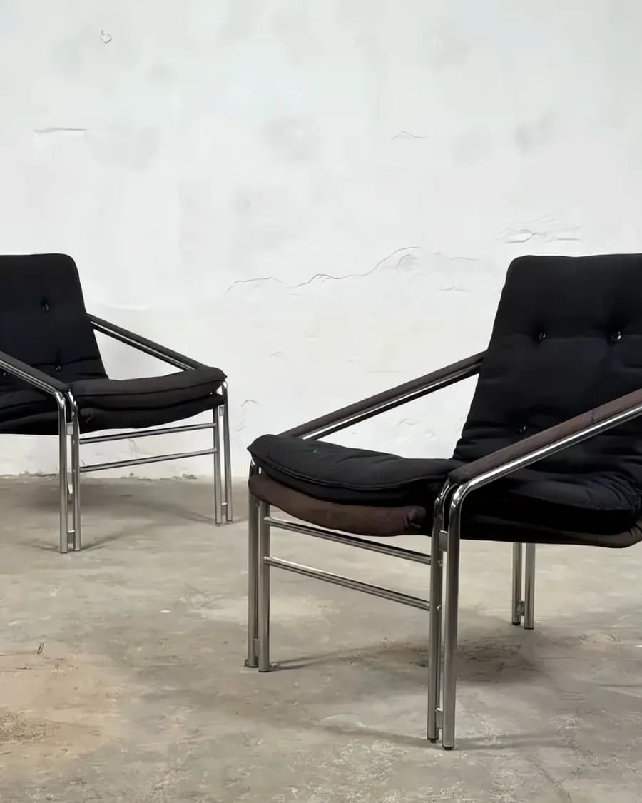 Tschechoslowakische Mid-Century Sessel aus Chrom und Stoff, 1970er