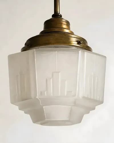 Art Deco Brass & Glass Pendant — detail (enhanced)